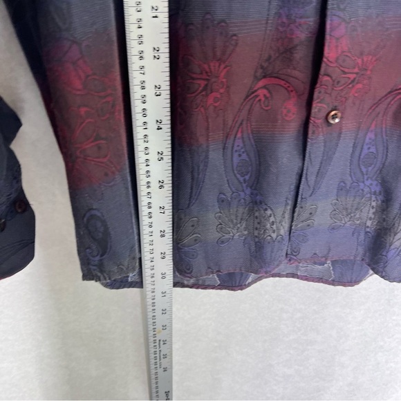 Luchino Visconti Mens Shirt Sz M Burgundy Navy Paisley Button-Up Long Sleeve - Picture 4 of 7